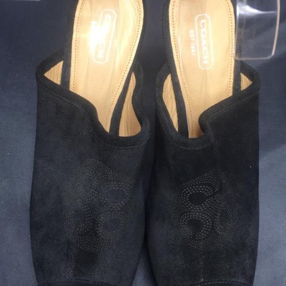 Coach Black Suede Janett Peep Toe Mules/Slides - Picture 4 of 11